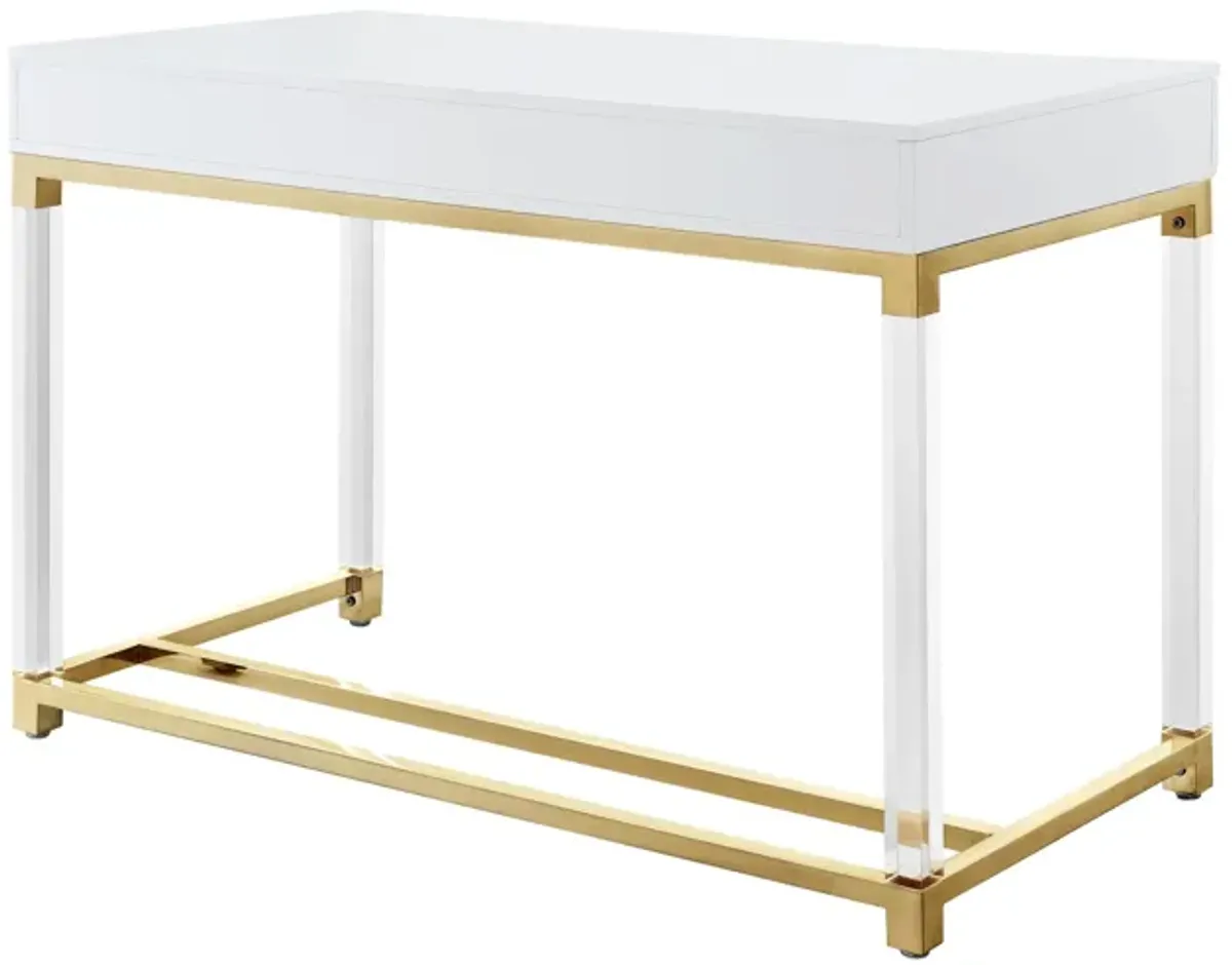 Inspired Home Kalel High Gloss 2 Drawers Writing Desk with Acrylic Legs and Stainless Steel Base