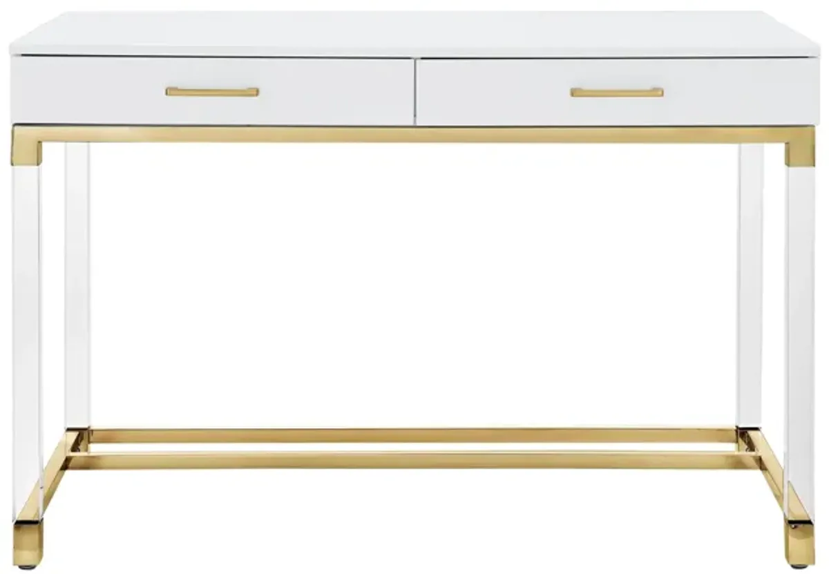 Inspired Home Kalel High Gloss 2 Drawers Writing Desk with Acrylic Legs and Stainless Steel Base