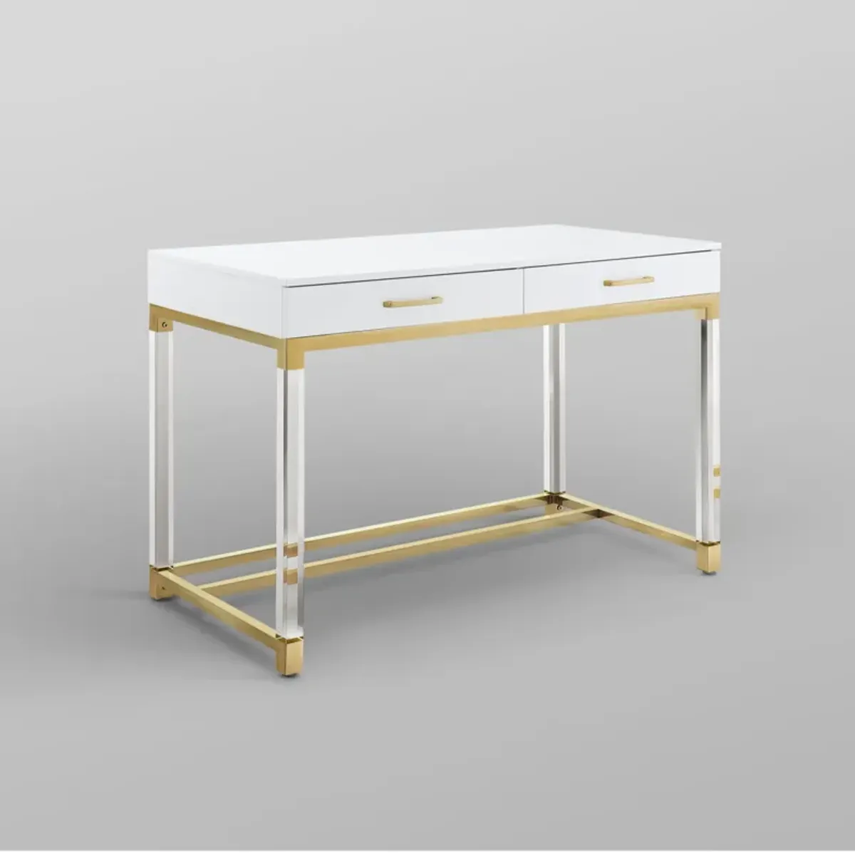 Inspired Home Kalel High Gloss 2 Drawers Writing Desk with Acrylic Legs and Stainless Steel Base