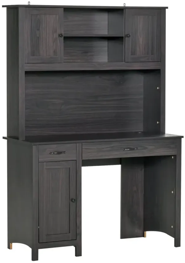 Freestanding Computer Desk: Dark Coffee/Wood, Drawers, Cable Management