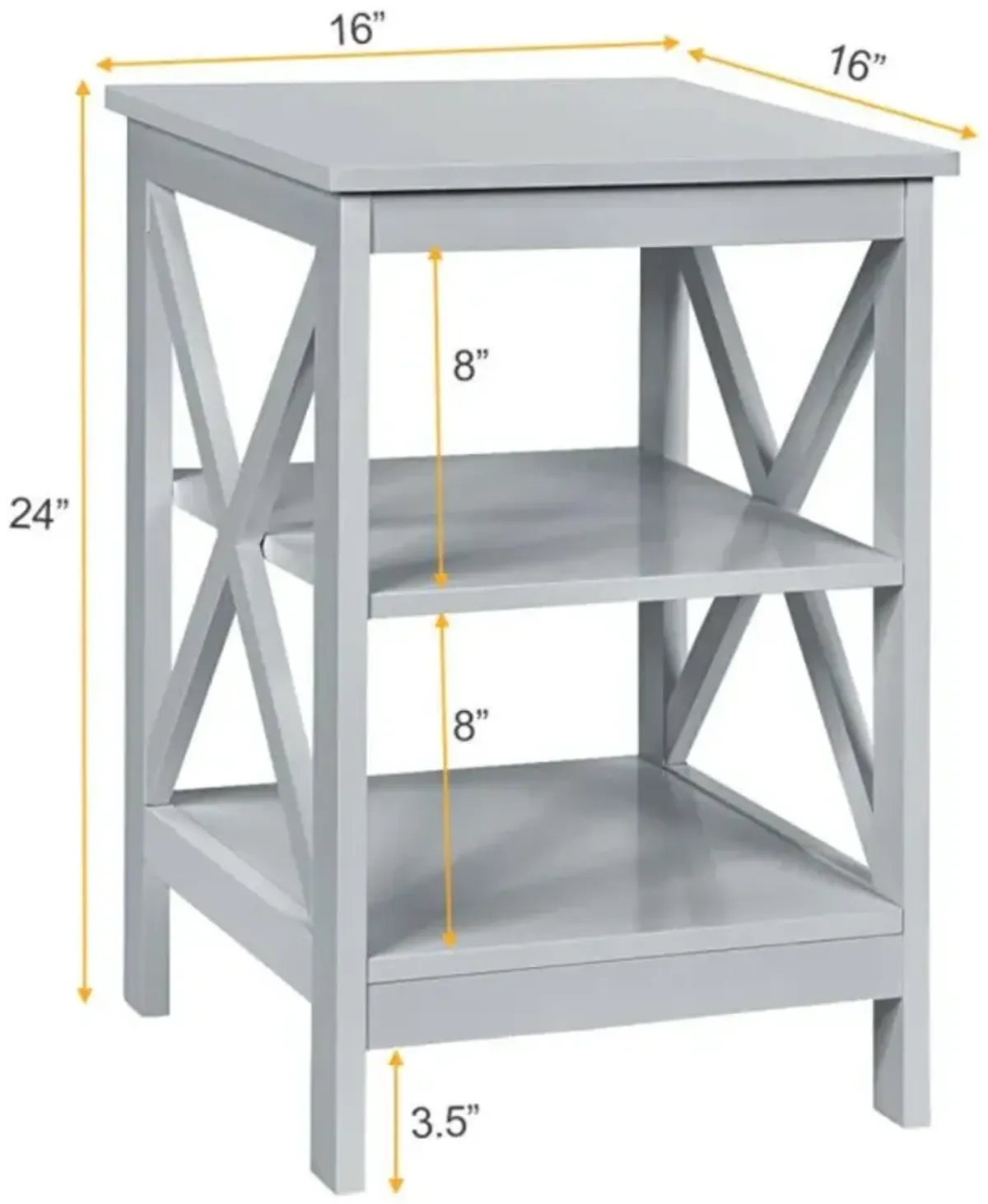 Hivvago 3-Tier Nightstand End Table with X Design Storage