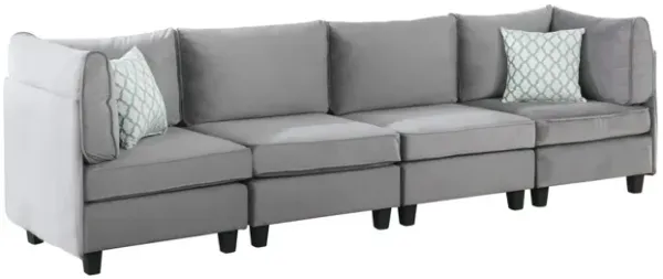 Zelmira Gray Velvet 4 Piece Sofa