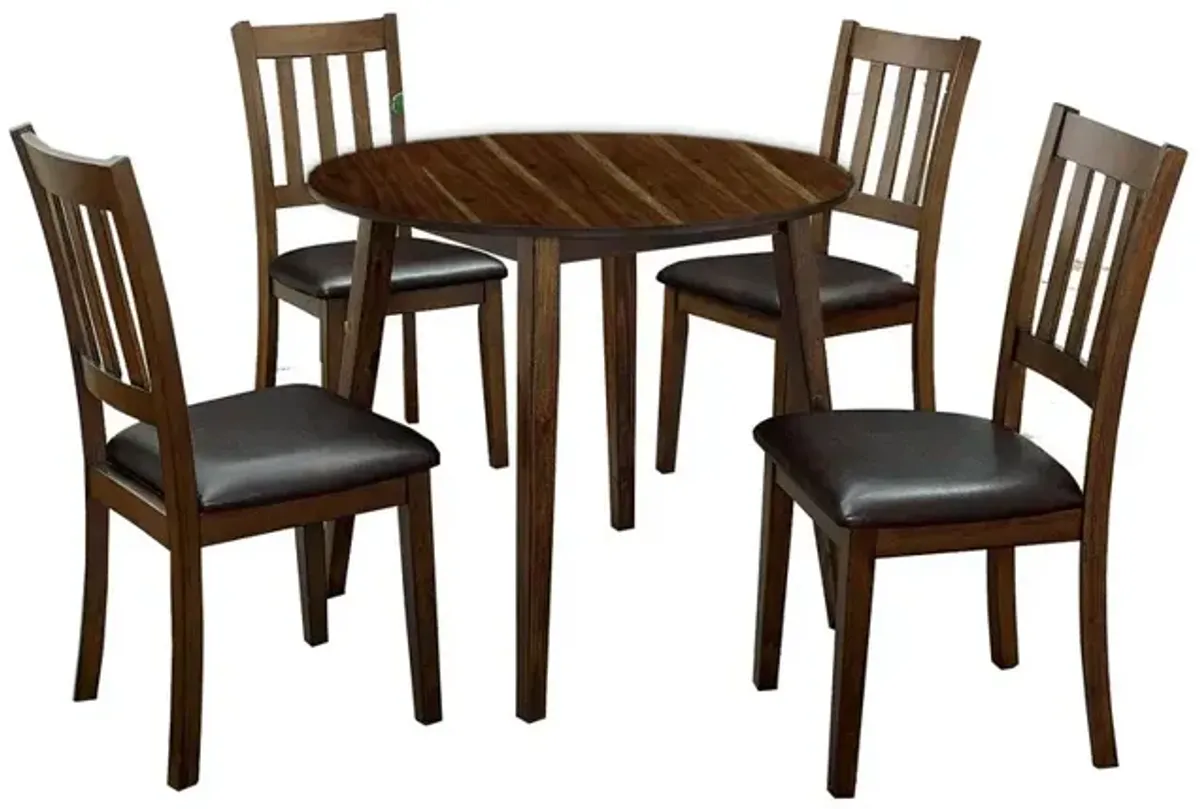 Wooden Dining Table with Ladder Back Style Chairs, Set of 5, Brown - Benzara