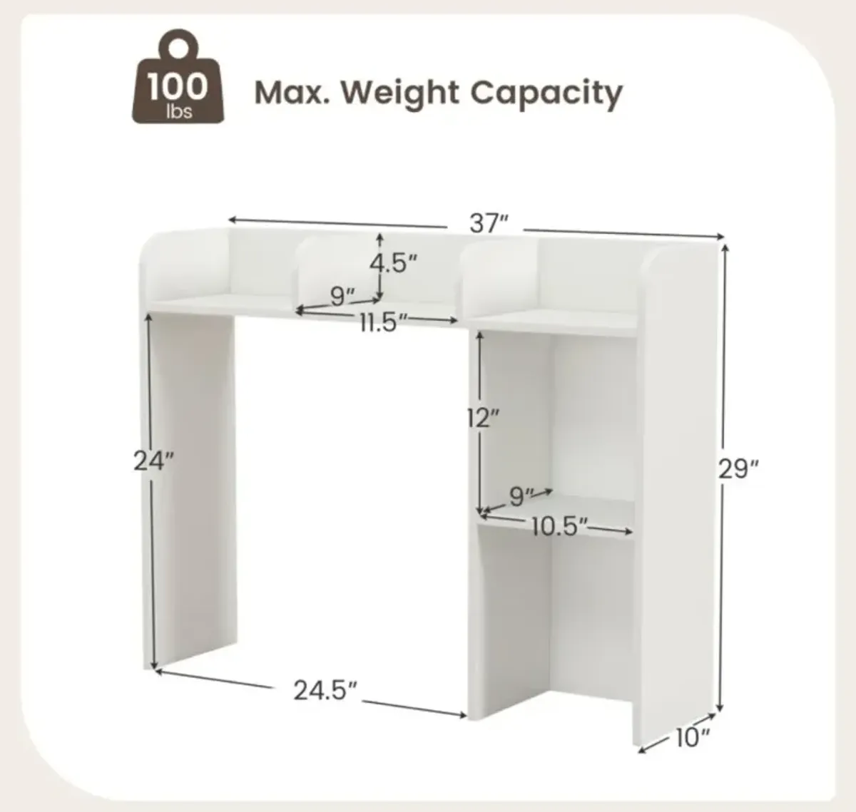 Hivvago 3-Tier Multipurpose Desk Bookshelf with 4 Shelves