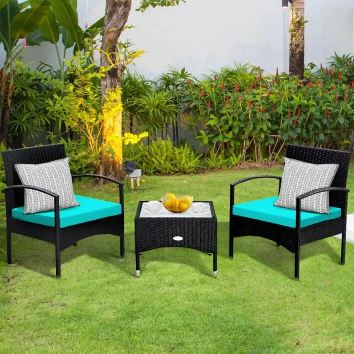 Hivvago 3 Pieces Patio Wicker Rattan Furniture Set with Cushions for Lawn Backyard