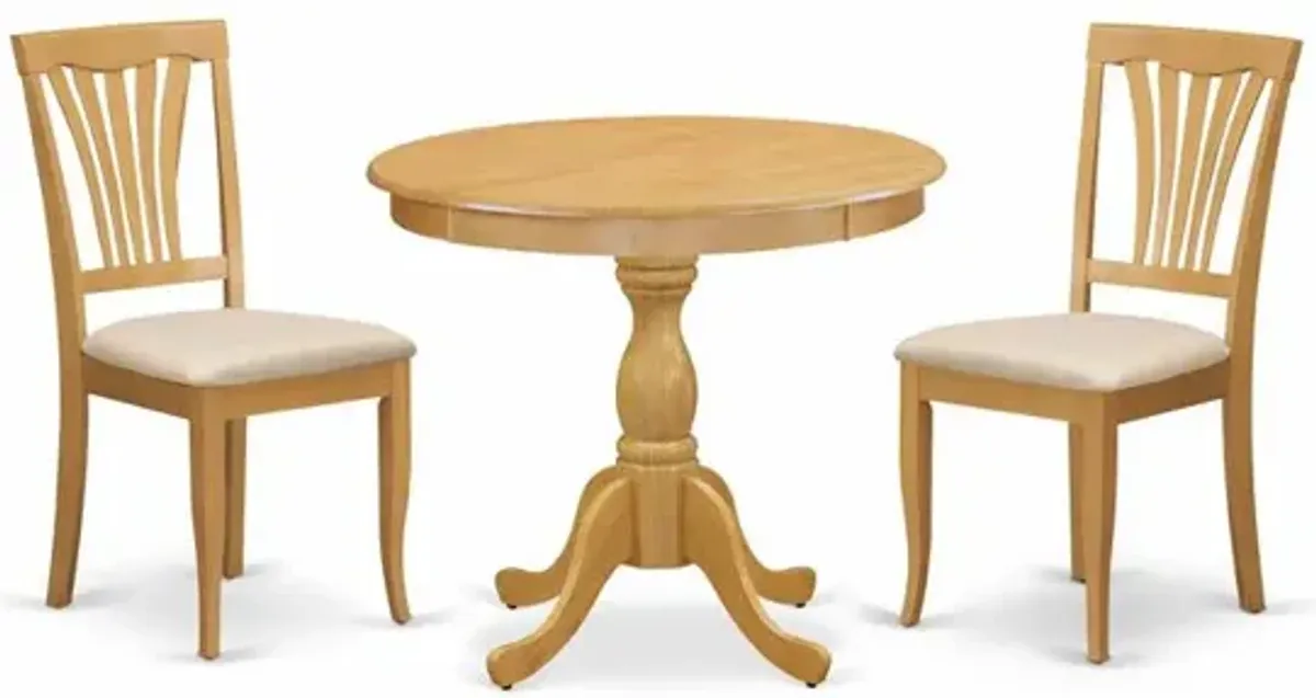 AMAV3-OAK-C 3 Piece Dining Room Set - 1 Kitchen Table and 2 Oak Linen Fabric Dinning Room Chairs - Oak Finish