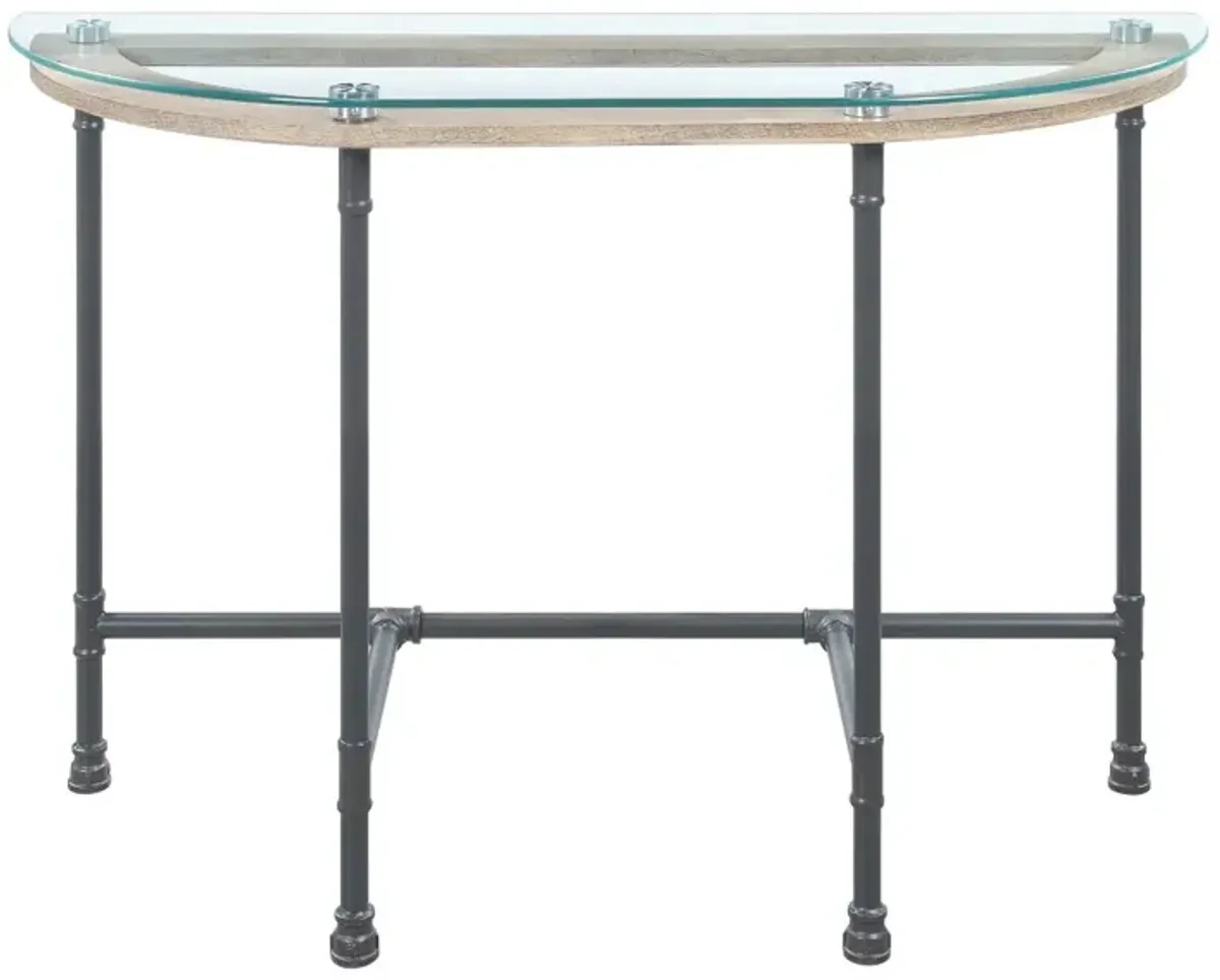 Brantley Sofa Table In Clear Glass Sandy Gray Finish