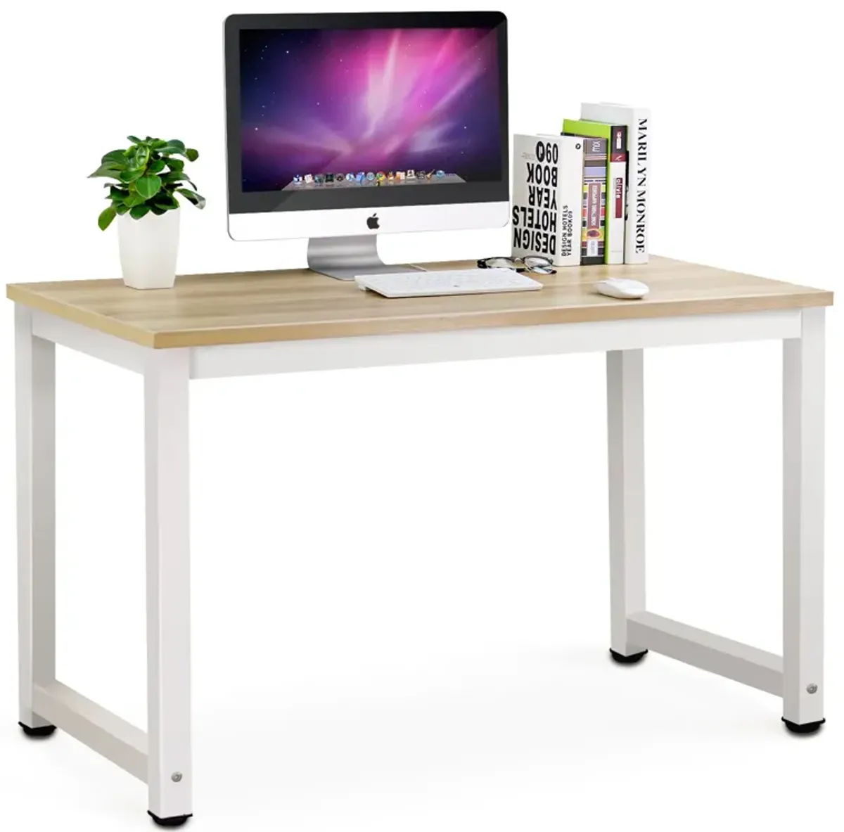 Tribesigns Computer Desk, 47 inch Modern Simple Office Desk Computer Table Study Writing Desk for Home Office, Light Walnut