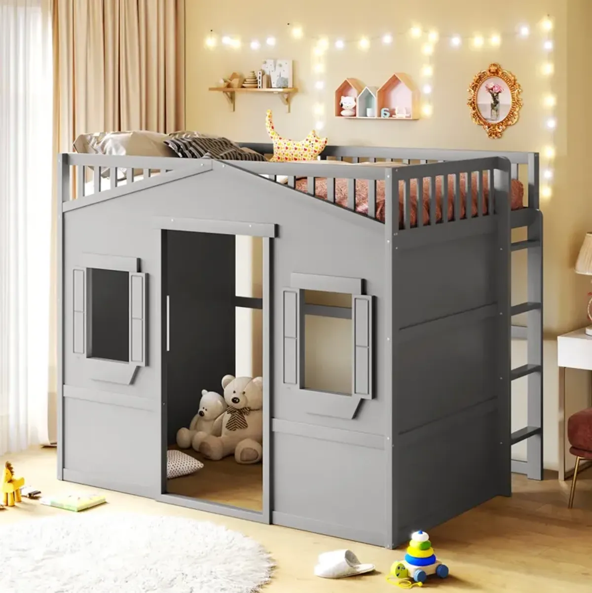 Full Size House Loft Bed With Ladder