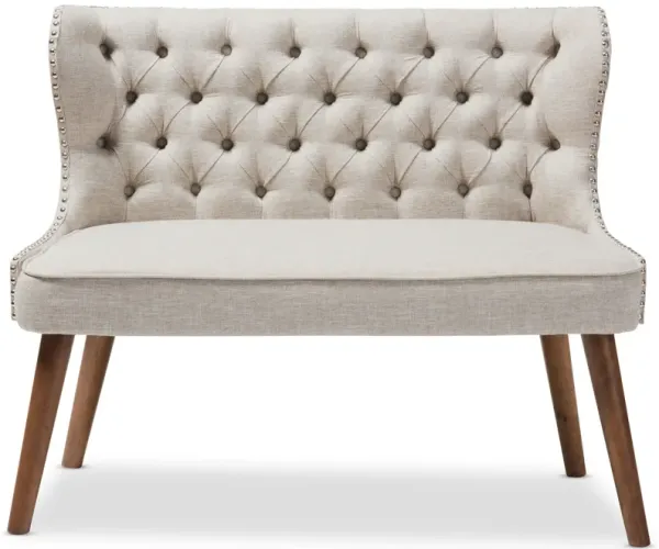 Baxton Studio Scarlett Mid Century Cream Fabric Upholstered Loveseat Settee