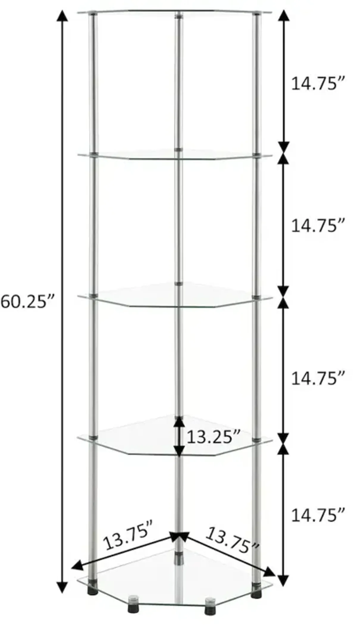 Convenience Concepts Designs2Go Classic Glass 5 Tier Corner Tower