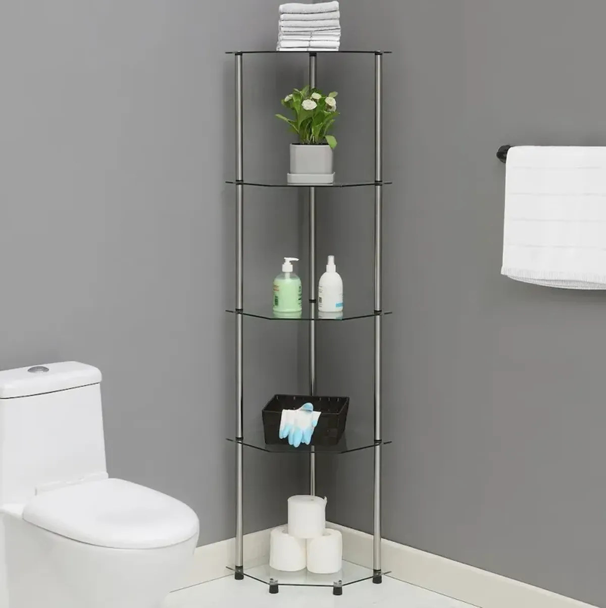 Convenience Concepts Designs2Go Classic Glass 5 Tier Corner Tower