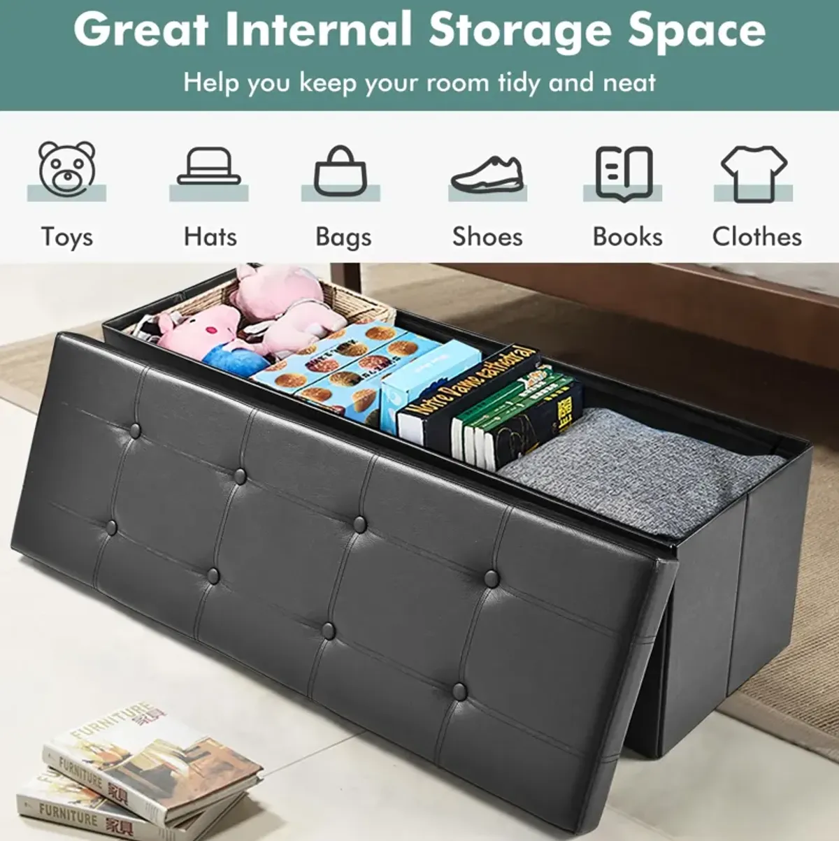 Large Folding Ottoman Storage Seat