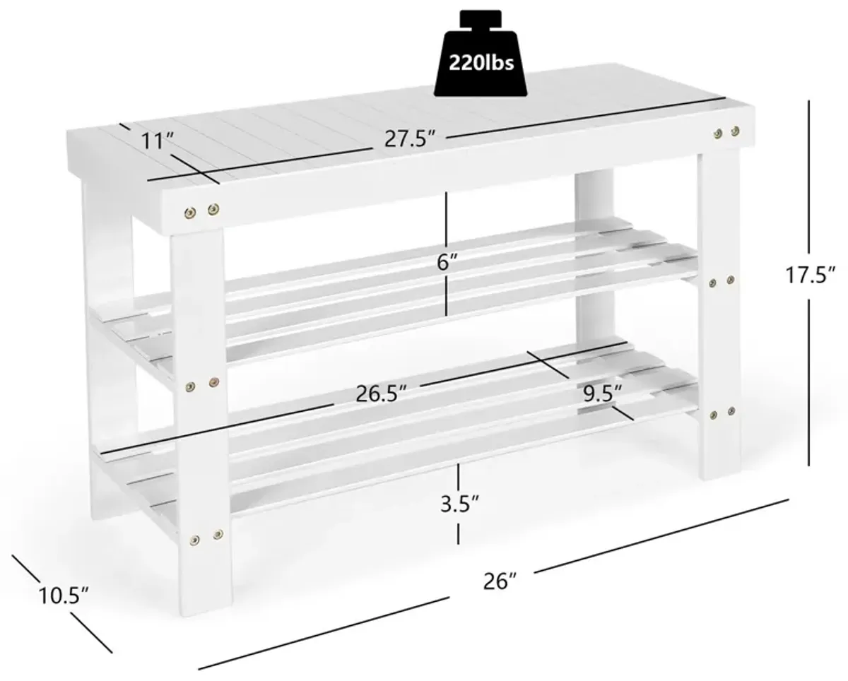 3 Tier Bamboo Bench Storage Shoe Shelf