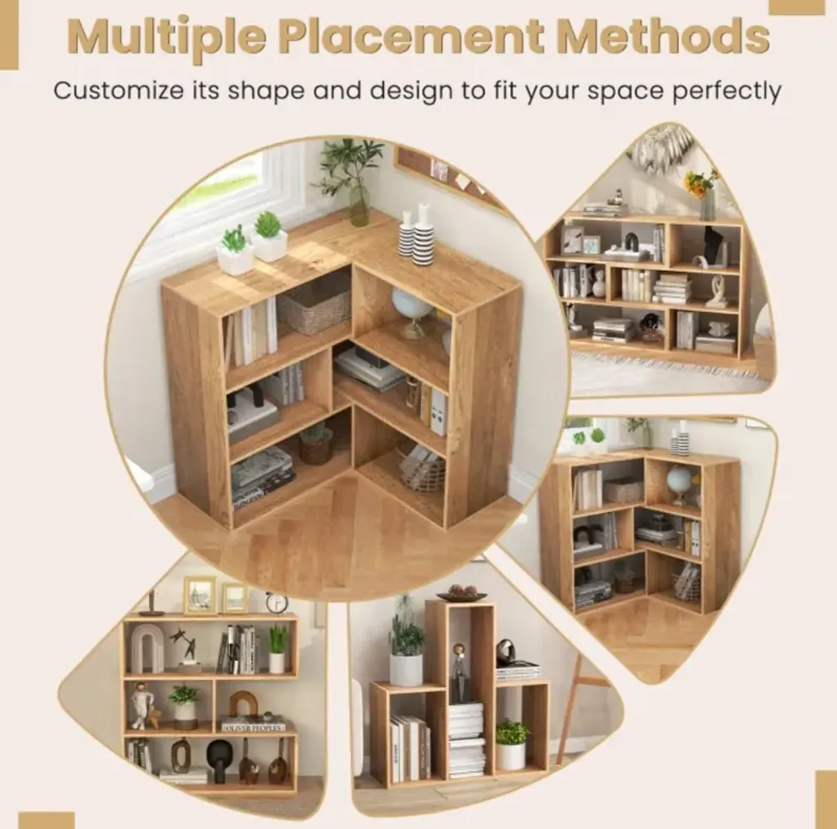 Hivvago 2-Piece Separable Bookshelf Floor Standing Corner Display Storage