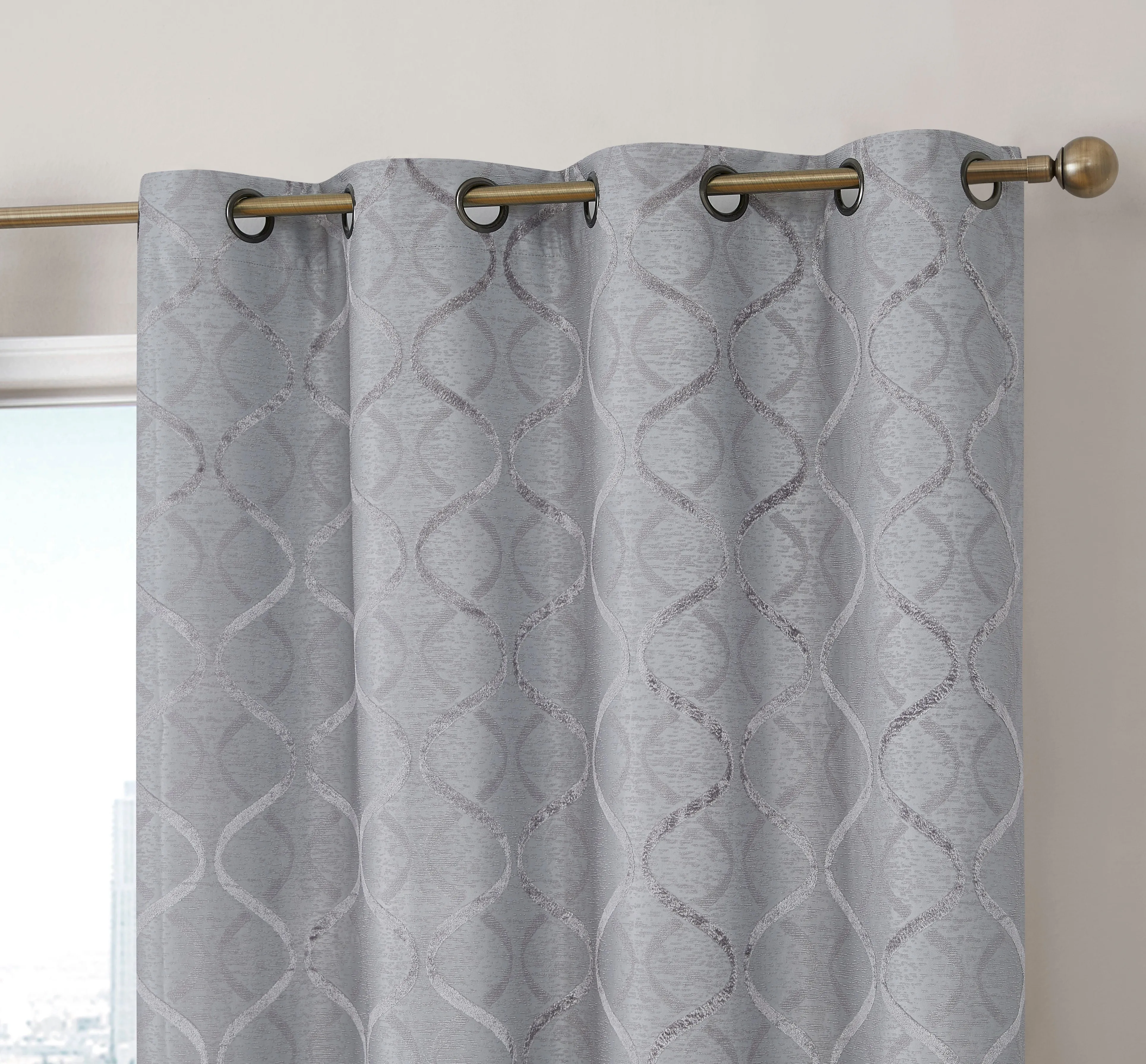 THD Sally Lattice Flocked 100% Full Blackout Room Darkening Thermal Energy Efficient Window Curtain Grommet Panels - 2 Panels