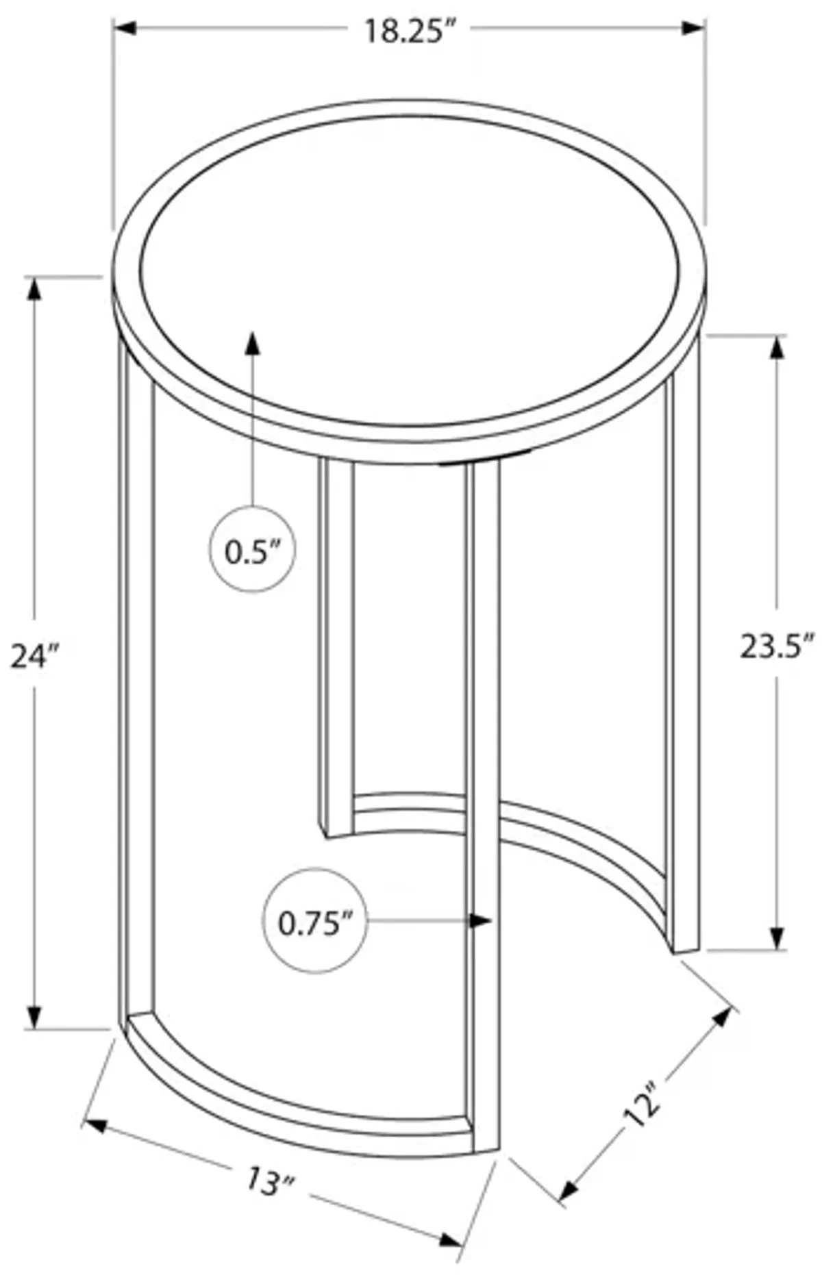 Monarch Specialties I 2206 Accent Table, Side, Round, End, Nightstand, Lamp, Living Room, Bedroom, Metal, Laminate, Grey, Black, Contemporary, Modern