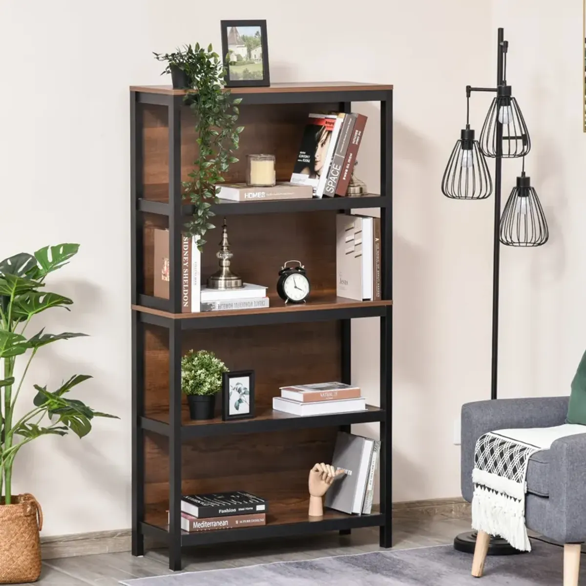 Walnut Bookshelf: 4-Tier Modern Design Storage Rack