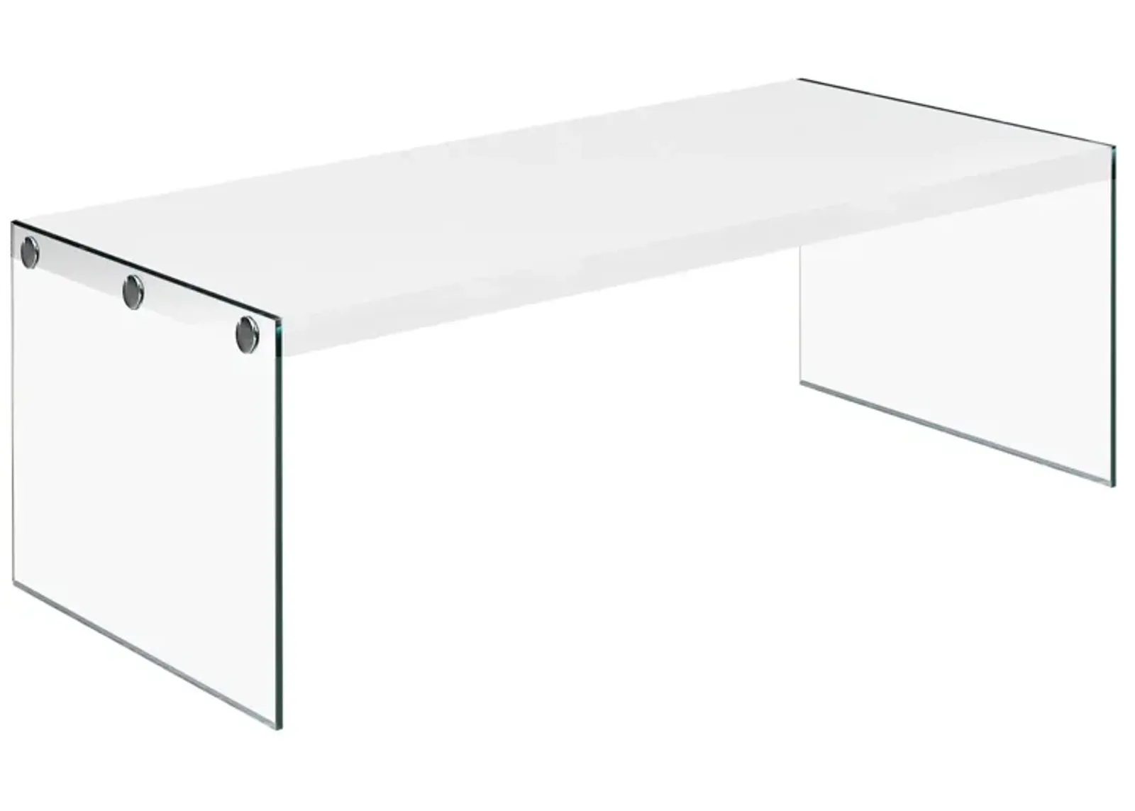 Monarch Specialties I 3286 Coffee Table, Accent, Cocktail, Rectangular, Living Room, 44"L, Tempered Glass, Laminate, Glossy White, Clear, Contemporary, Modern