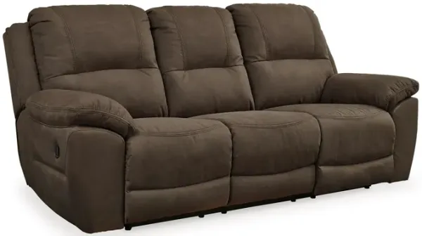 Zane Manual Recliner Sofa with Zero Wall, Brown Faux Suede 93 Inch - Benzara