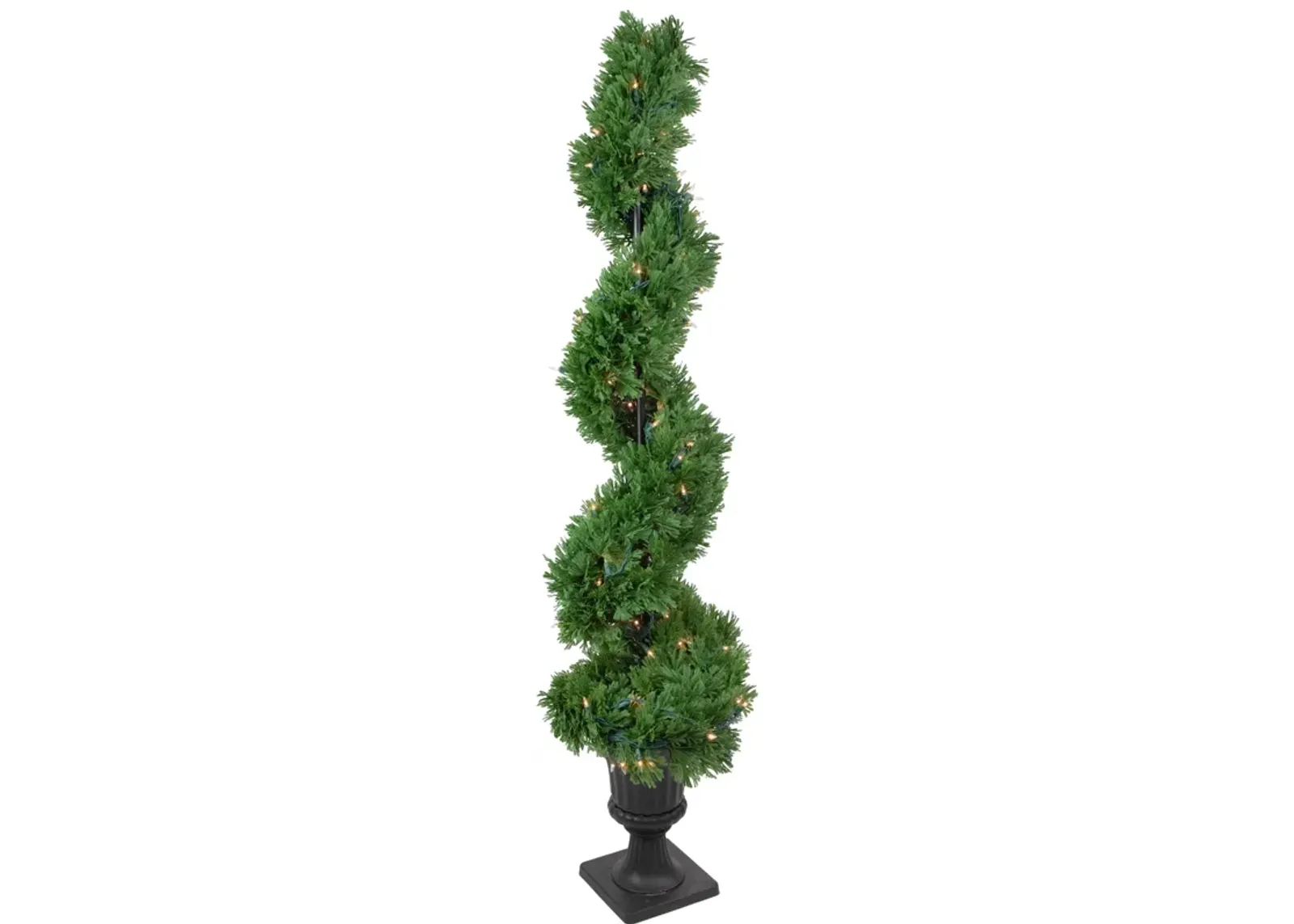 4.5' Pre-Lit Artificial Cedar Spiral Topiary Tree in Urn Style Pot  Clear Lights