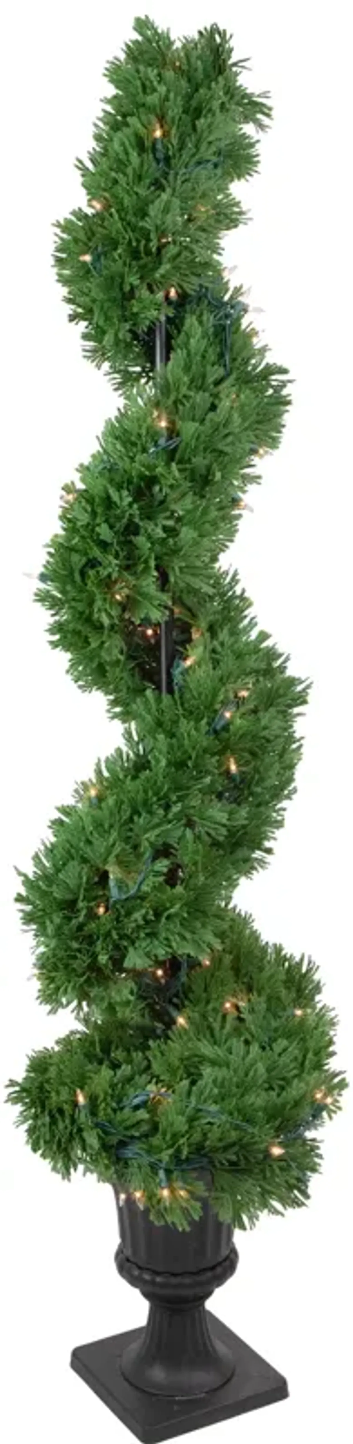 4.5' Pre-Lit Artificial Cedar Spiral Topiary Tree in Urn Style Pot  Clear Lights