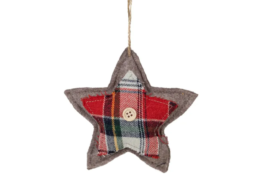 4.5" Plaid Star Shaped Plush Christmas Ornament