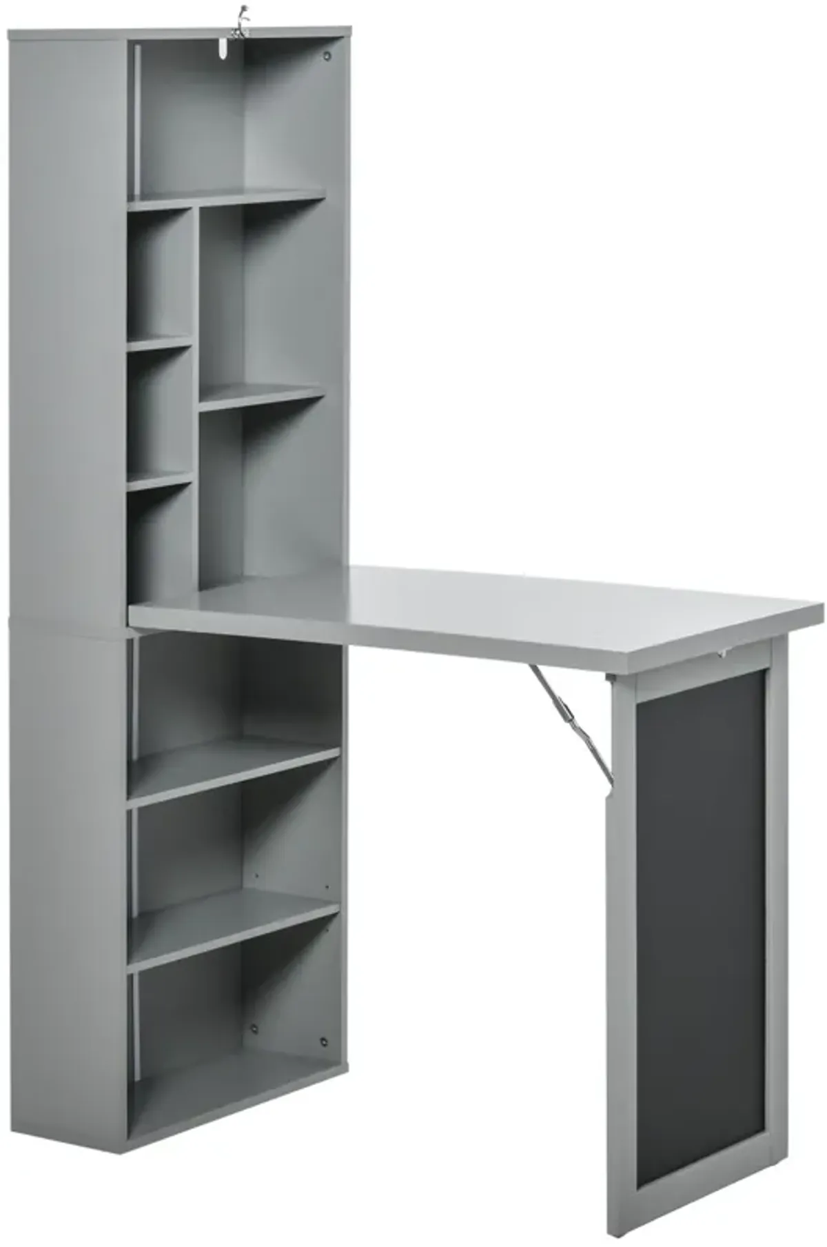 Gray Space-Saving Desk: Wall-Mounted Folding Table with Shelf