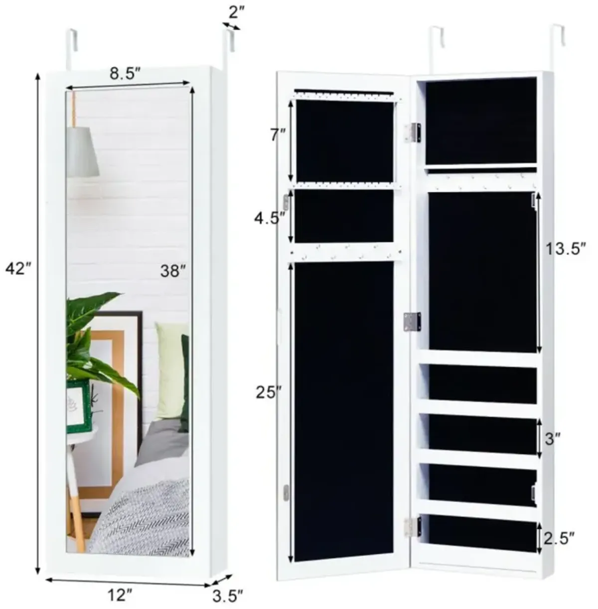 Hivvago Door and Wall Mounted Armoire Jewelry Cabinet with Full-Length Mirror