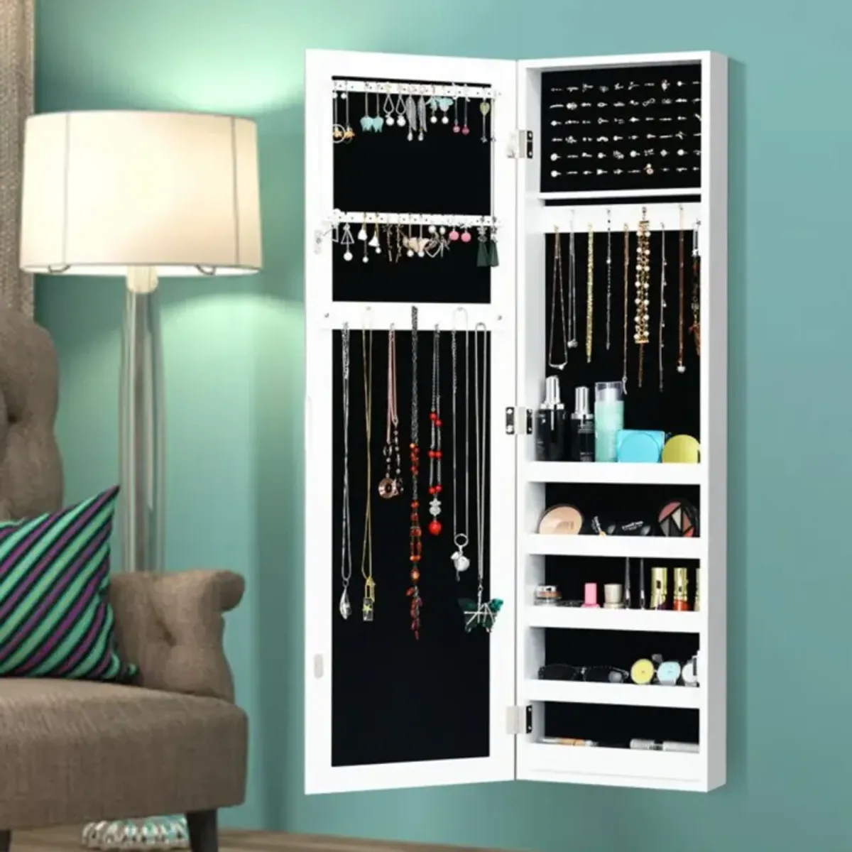 Hivvago Door and Wall Mounted Armoire Jewelry Cabinet with Full-Length Mirror