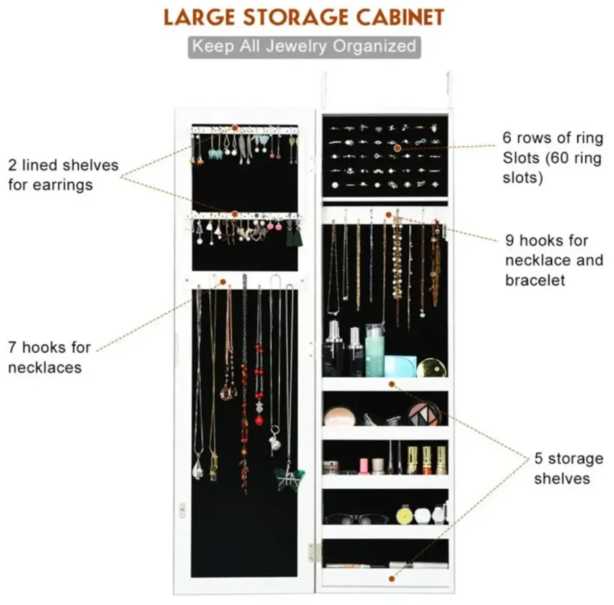 Hivvago Door and Wall Mounted Armoire Jewelry Cabinet with Full-Length Mirror