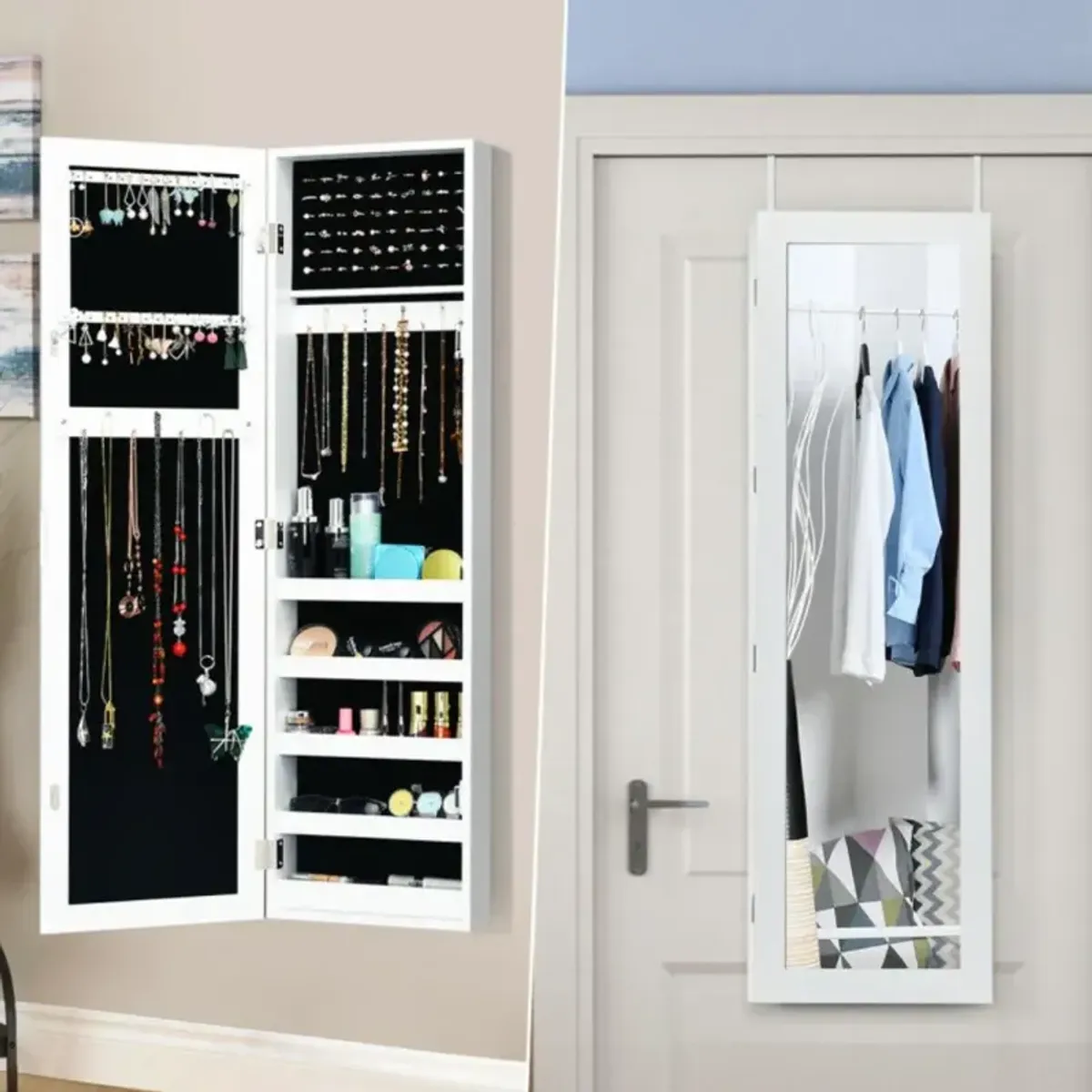 Hivvago Door and Wall Mounted Armoire Jewelry Cabinet with Full-Length Mirror