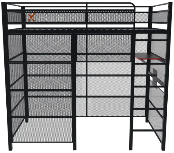 X Rocker Battle Den Gaming Bunk Bed with Built-In TV Mount, Black/Red, Twin