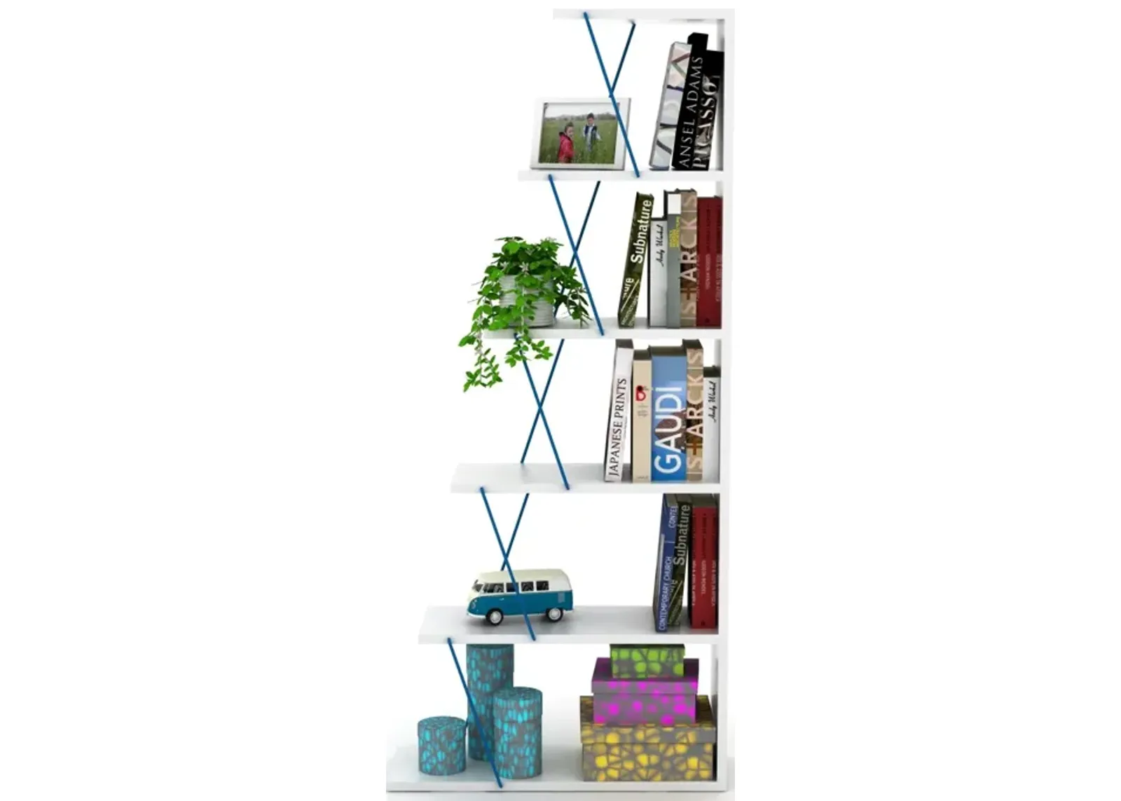 Modern 5 Tier Ladder Bookshelf Organizers, Narrow Bookshelf For Small Spaces