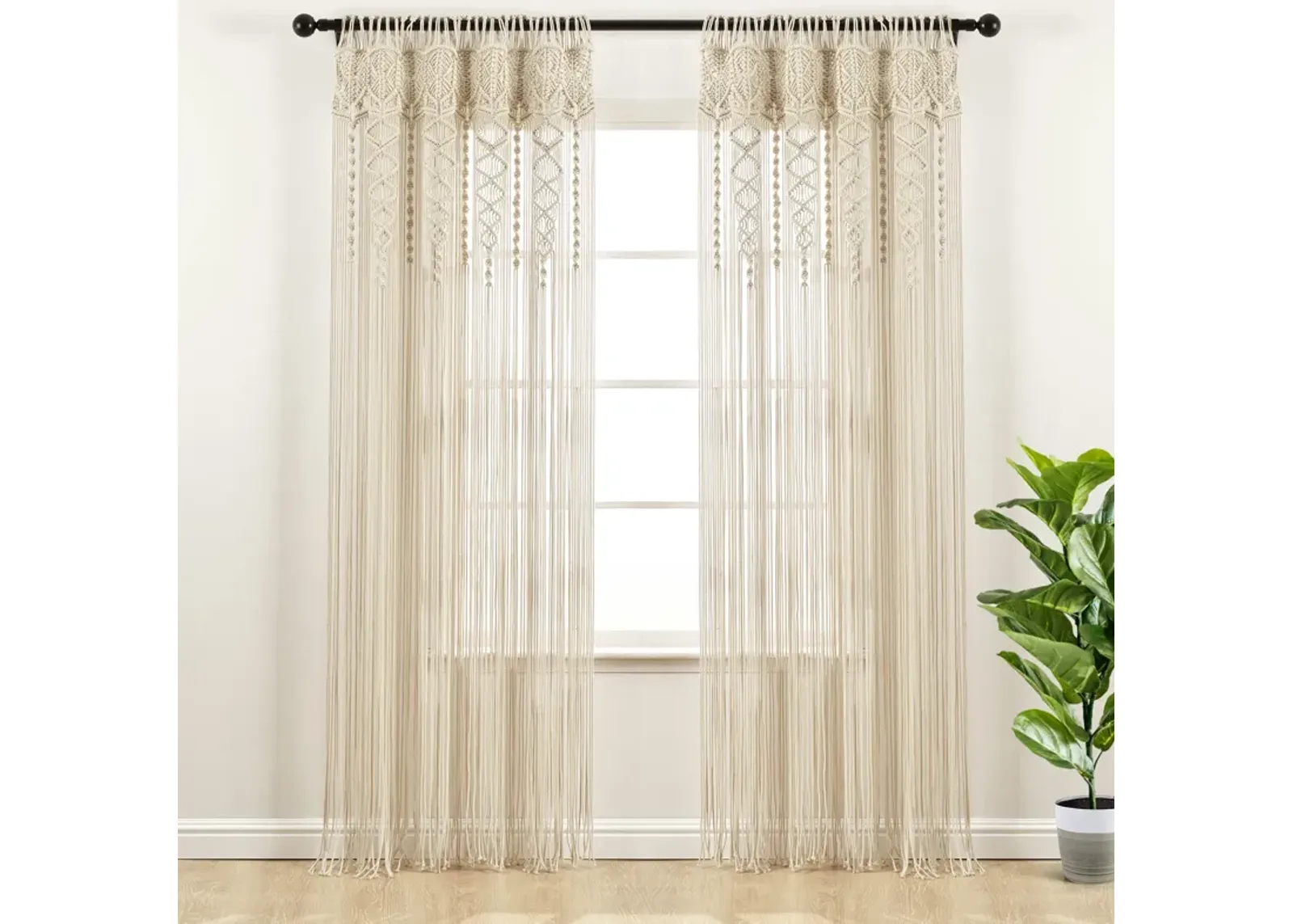 Boho Macrame Textured Cotton Window Curtain/Room Divider/Doorway/Wall Décor