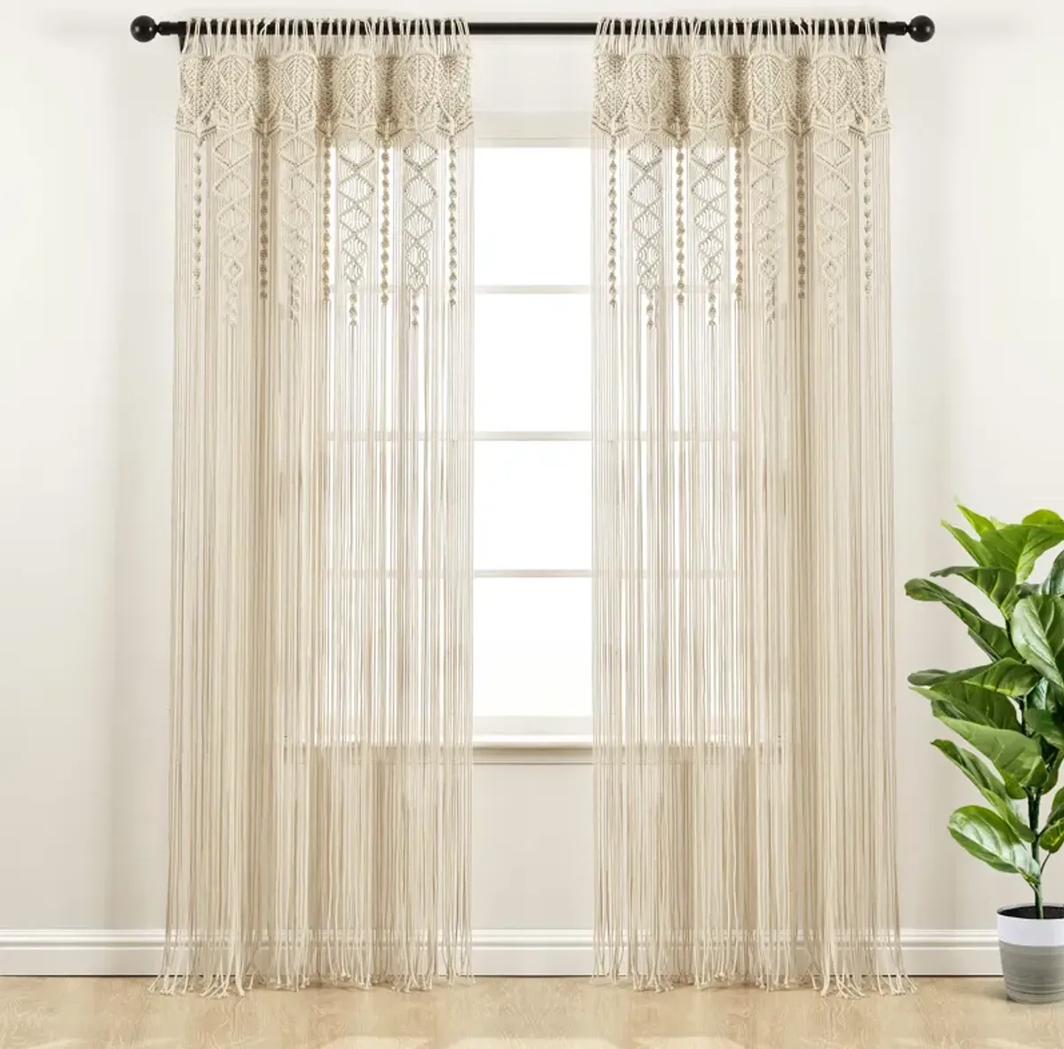 Boho Macrame Textured Cotton Window Curtain/Room Divider/Doorway/Wall Décor