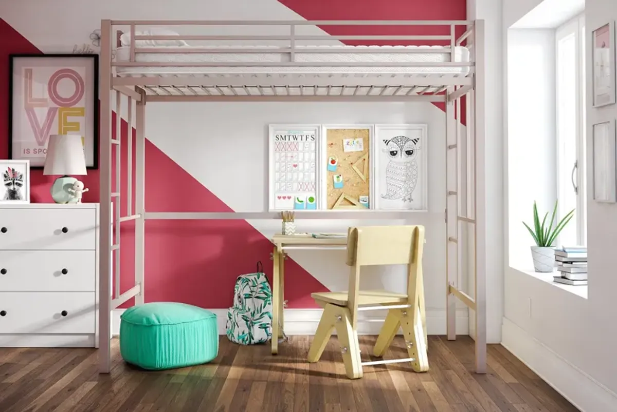 Atwater Living Grace Twin Metal Loft Bed with Two Ladders and Safety Railings