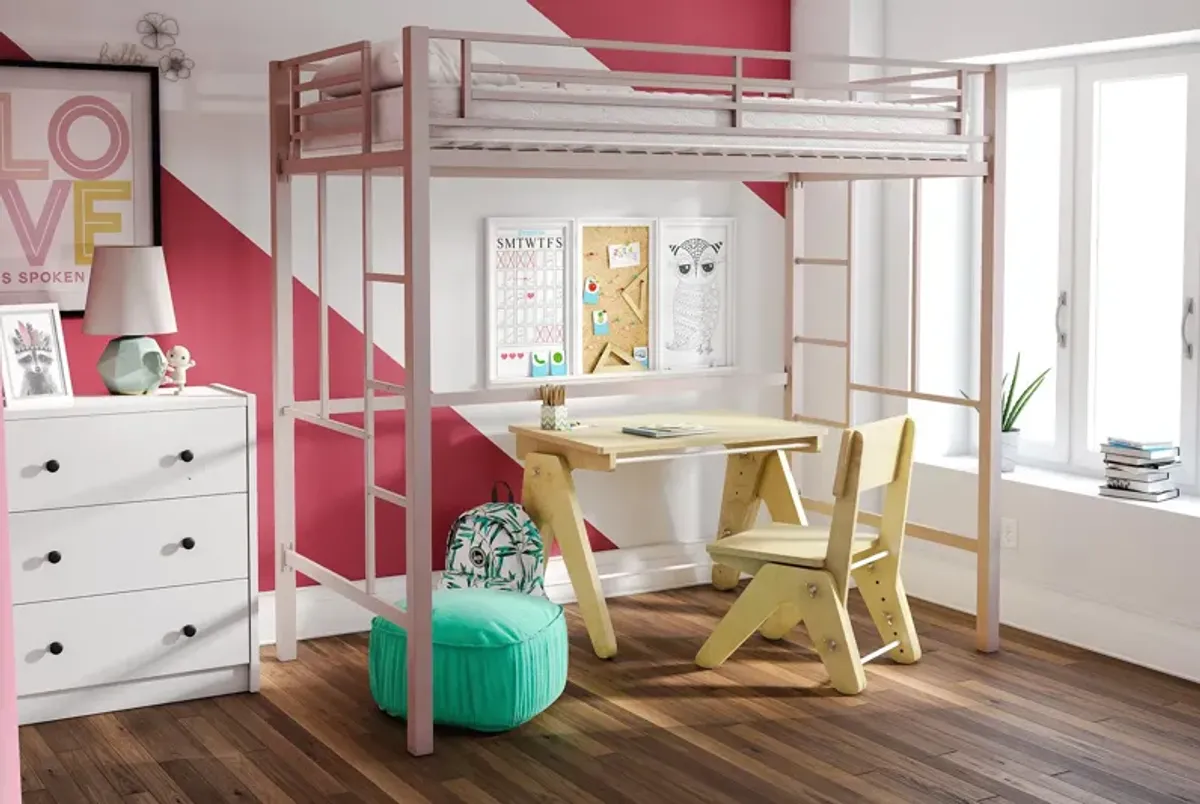 Atwater Living Grace Twin Metal Loft Bed with Two Ladders and Safety Railings