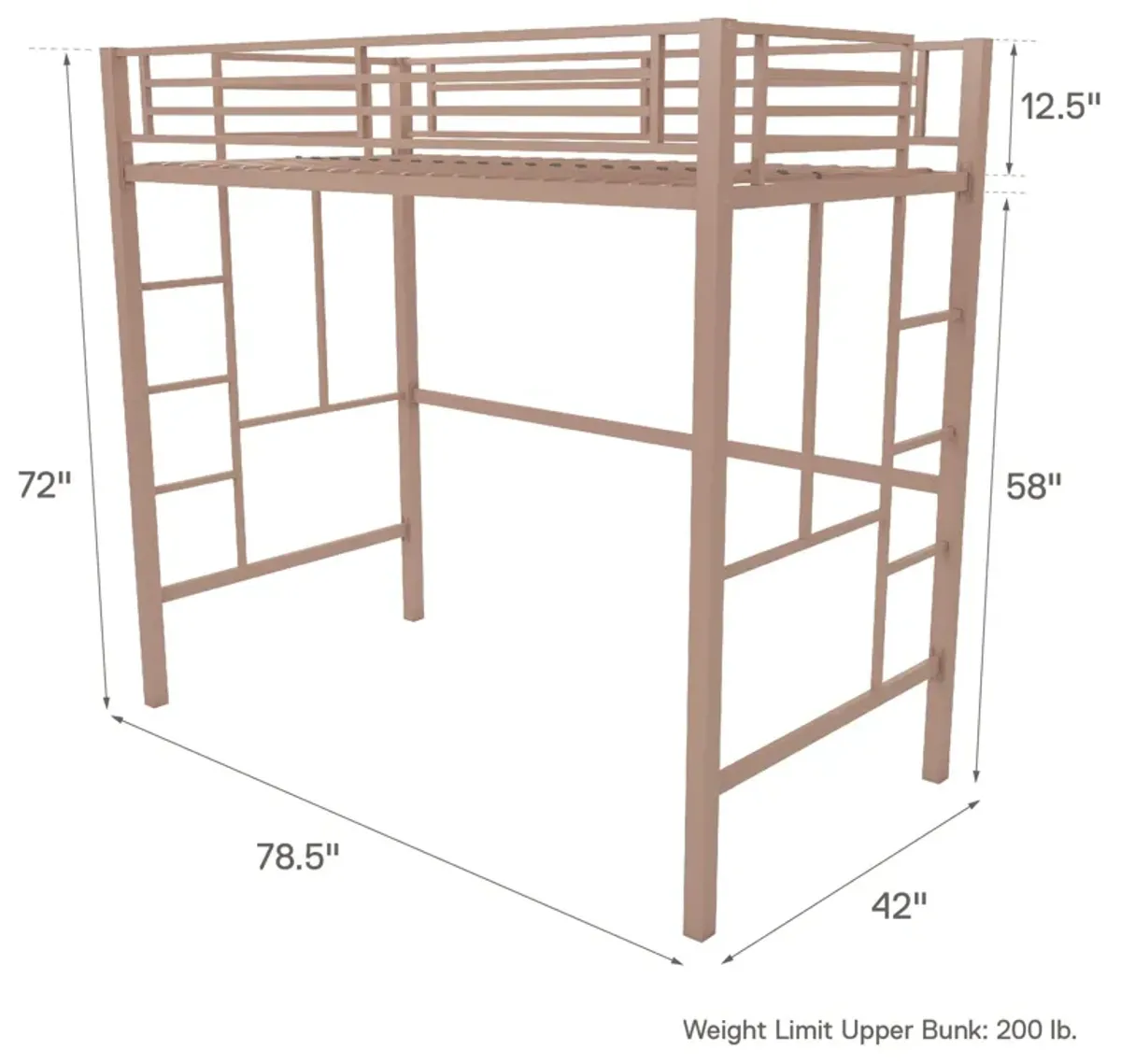 Atwater Living Grace Twin Metal Loft Bed with Two Ladders and Safety Railings