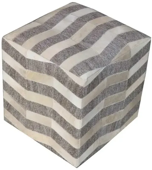 Hivvago 18 Inch Gray and Beige Hair on Hide Cube Chevron Pouf Ottoman