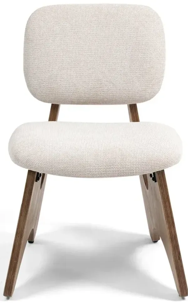 Glamour Home Bertille Beige Washed Woven Fabric Dining Chair with Accent Walnut Legs