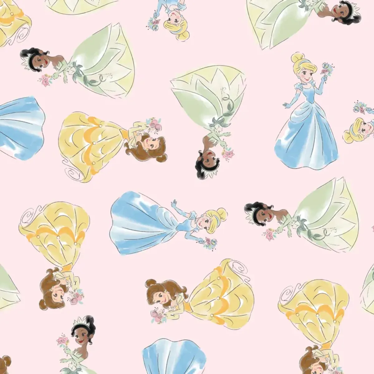 Lambs & Ivy Disney Princesses Pink Fitted Crib Sheet - Belle/Tiana/Cinderella