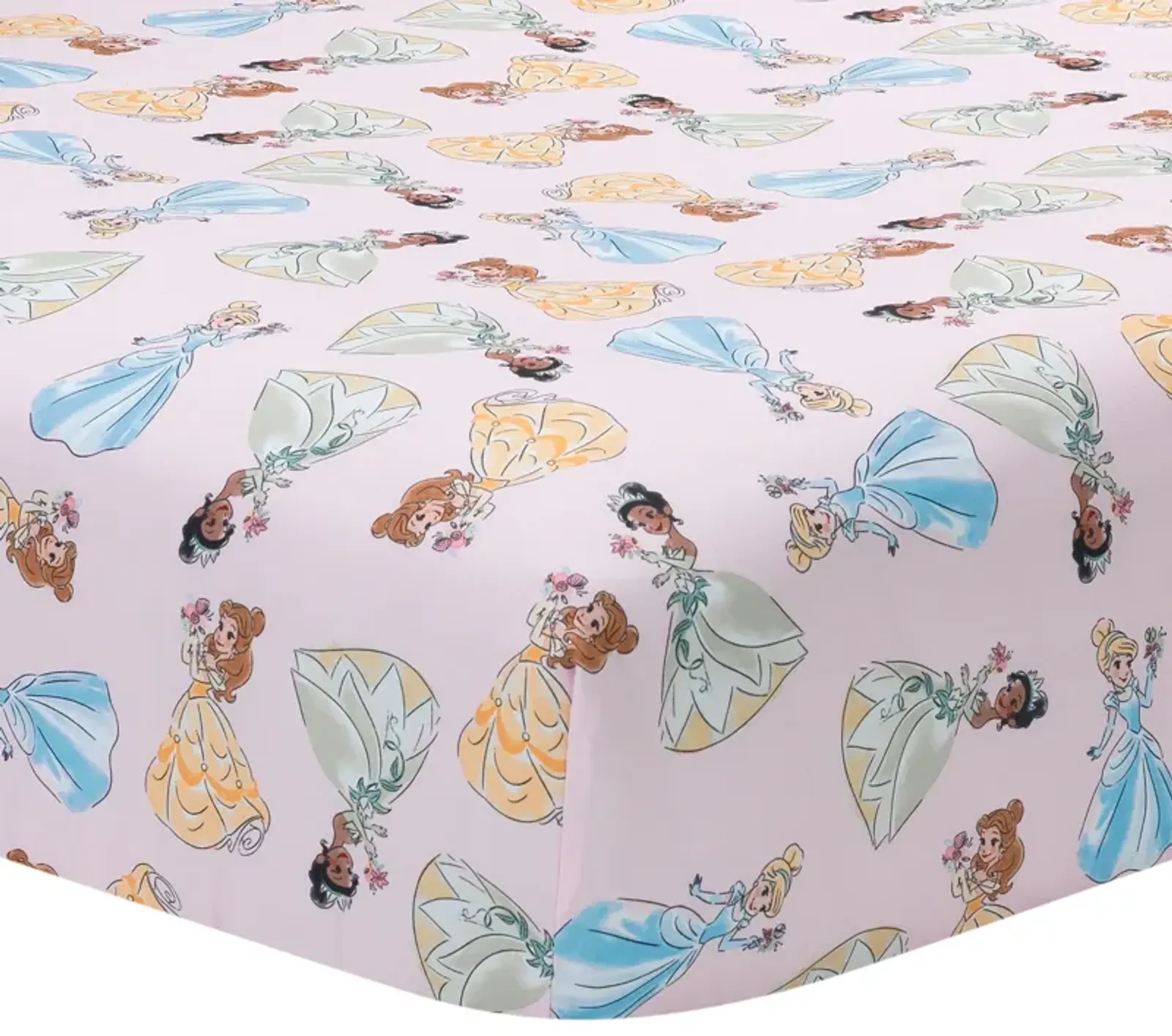 Lambs & Ivy Disney Princesses Pink Fitted Crib Sheet - Belle/Tiana/Cinderella