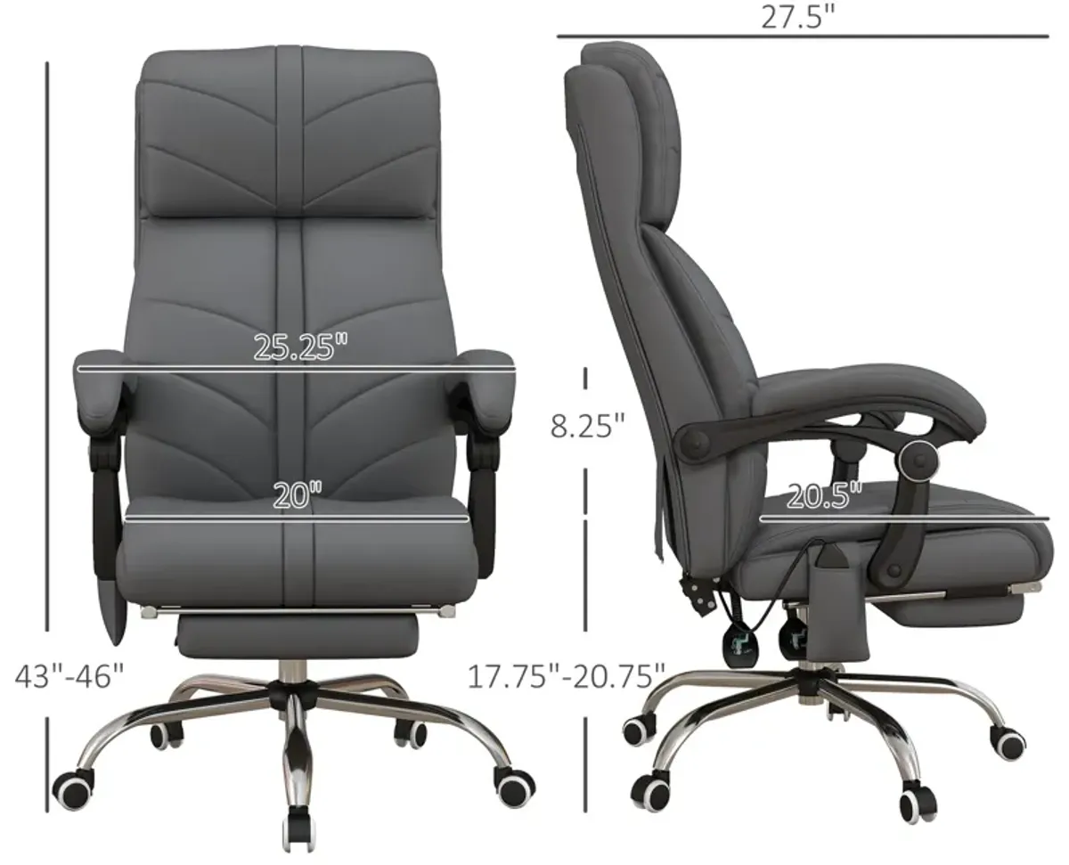 Gray PU Leather Massage Chair: 4 Vibration Points, Reclining