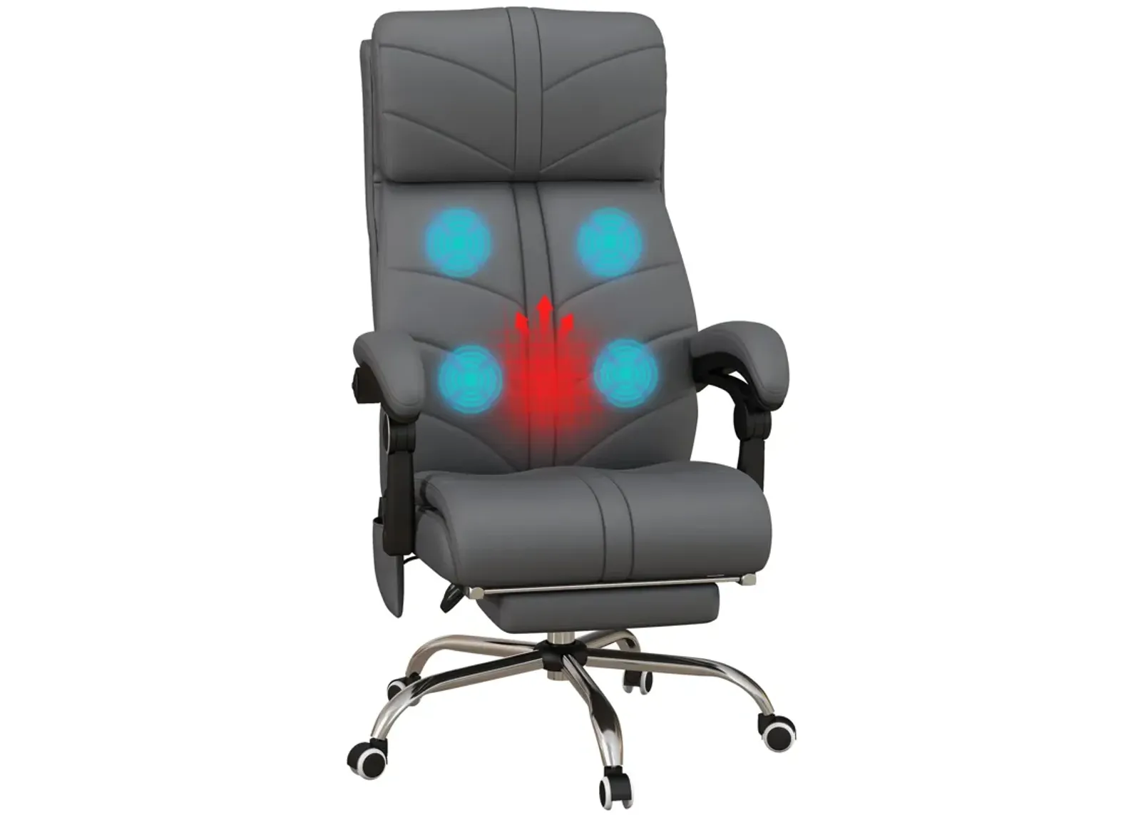 Gray PU Leather Massage Chair: 4 Vibration Points, Reclining