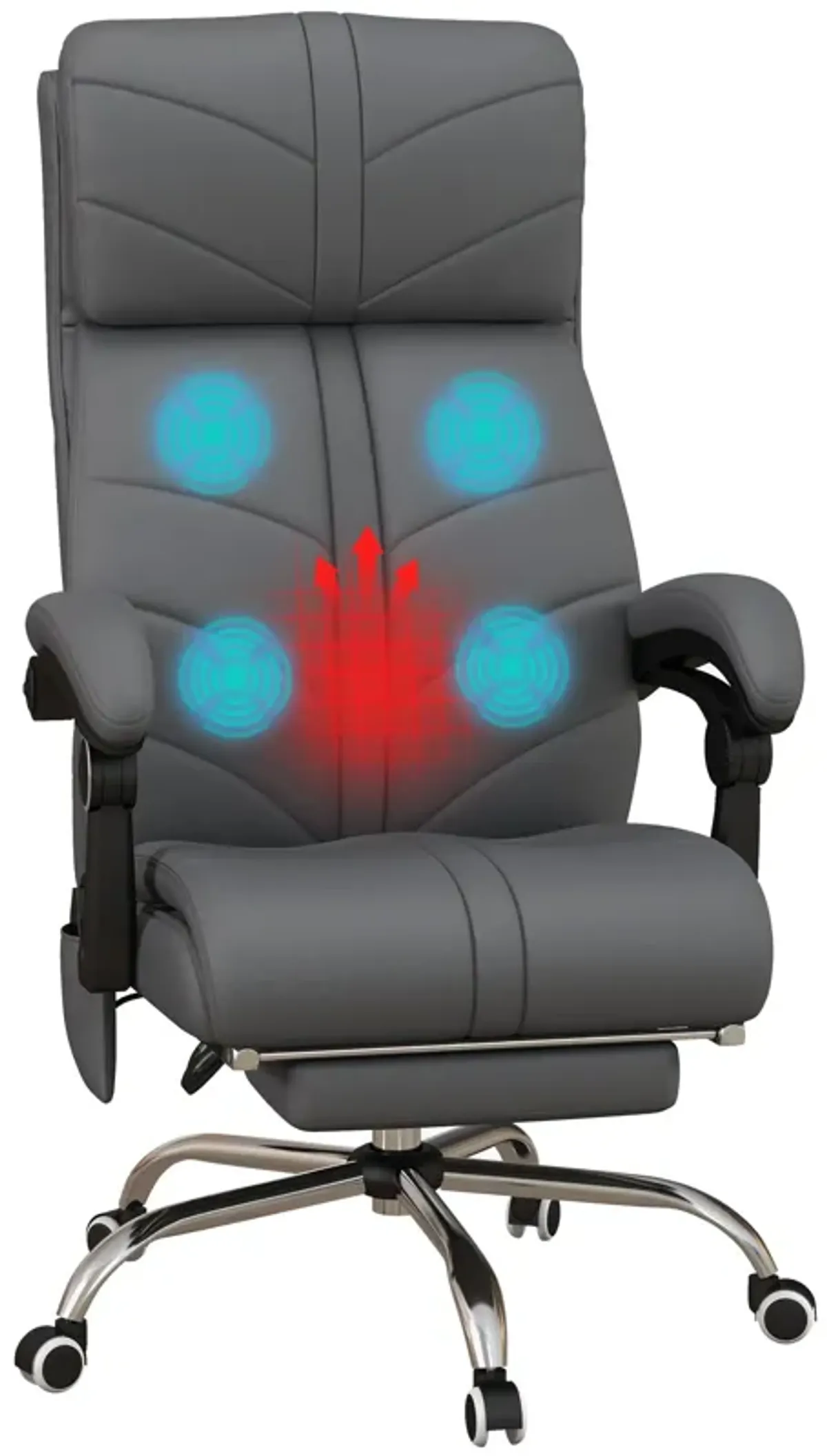 Gray PU Leather Massage Chair: 4 Vibration Points, Reclining