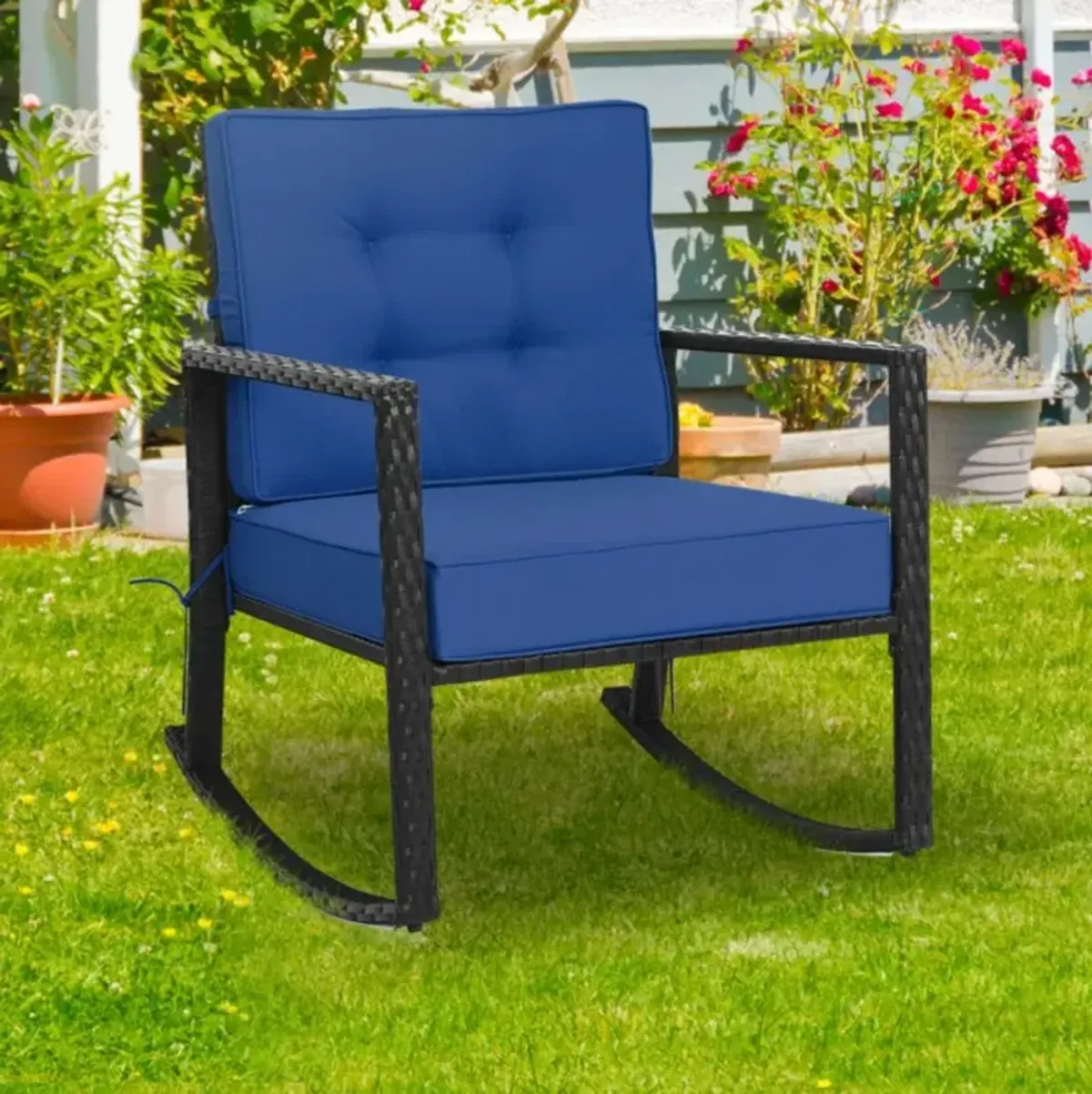 Hivvago Patio Rattan Rocker Outdoor Glider Rocking Chair Cushion Lawn