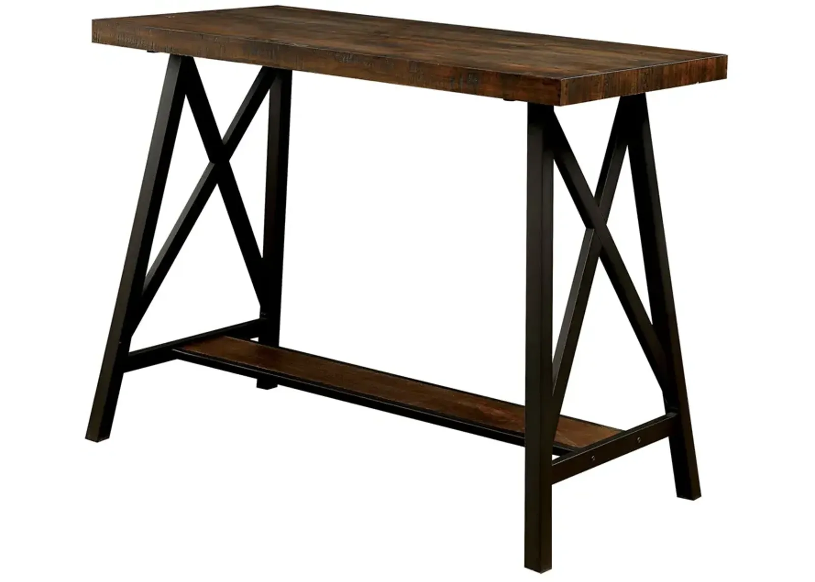 Wooden Counter Height Table With Angled Metal Legs, Black And Brown-Benzara