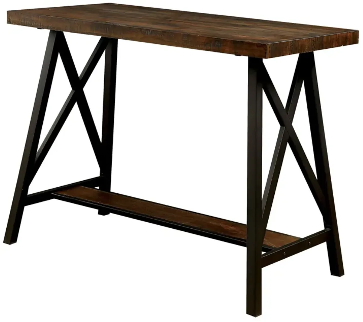 Wooden Counter Height Table With Angled Metal Legs, Black And Brown-Benzara