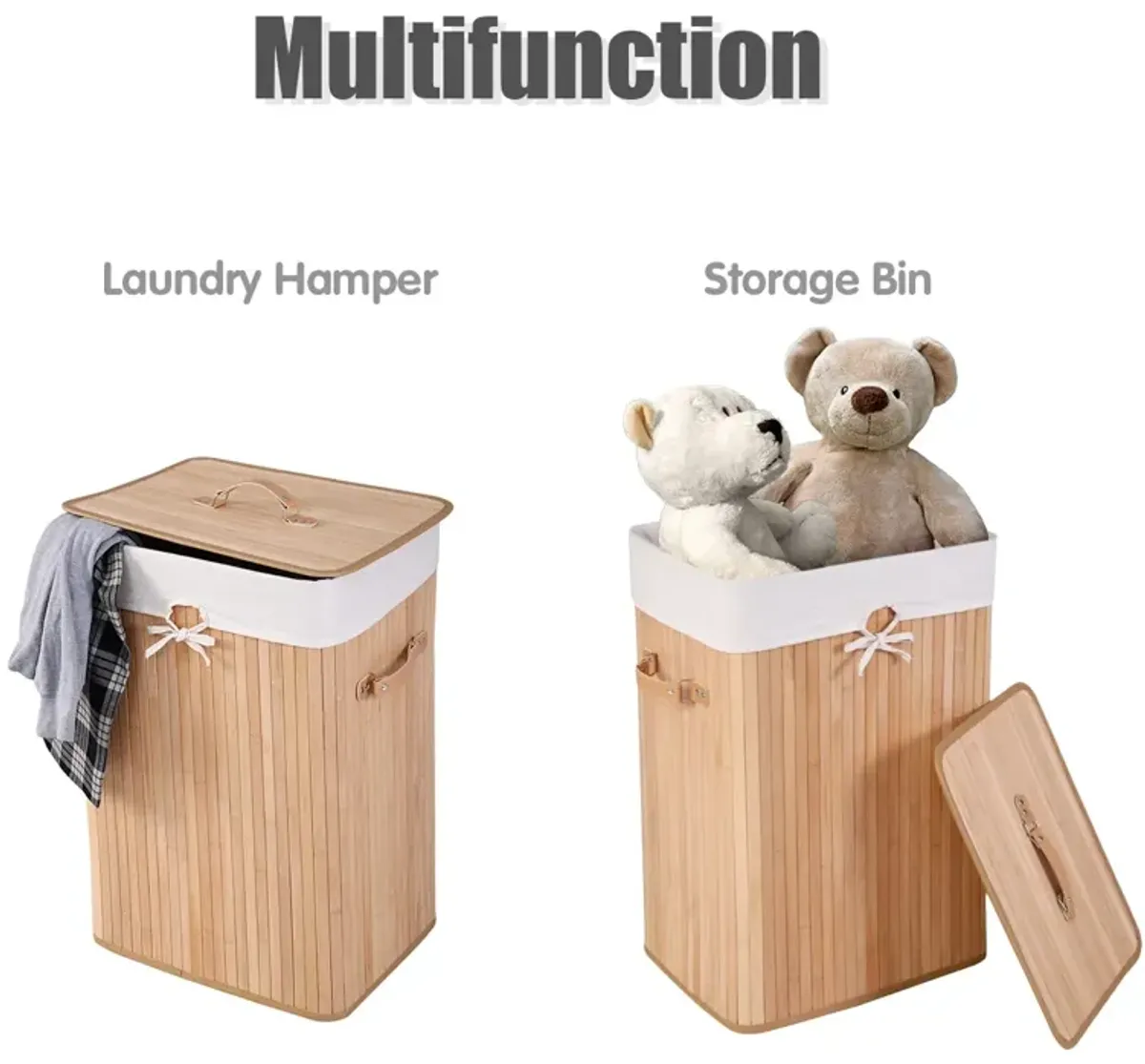 Rectangle Bamboo Hamper Laundry Basket Washing Cloth Bin Storage Bag Lid 3 color